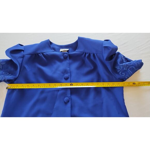 Vintage 80s -90s royal blue blouse and skirt set size 16 - Picture 11 of 16